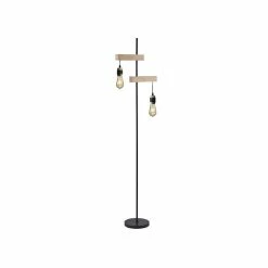 Nouveau 🔔 Paris prix DETROIT Lampadaire industriel 2 tetes en bois - 40 x 25 x H150 cm - Noir - Ampoules décoratives E27 40W fournies 👍