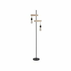 Nouveau 🔔 Paris prix DETROIT Lampadaire industriel 2 tetes en bois - 40 x 25 x H150 cm - Noir - Ampoules décoratives E27 40W fournies 👍 -Atmosphera Soldes 3248116410826 3