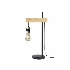 Grosses soldes 😉 Paris prix DETROIT Lampe industrielle en bois - 24 x 18 x H60 cm - Noir - Ampoule décorative E27 40W fournie 😍