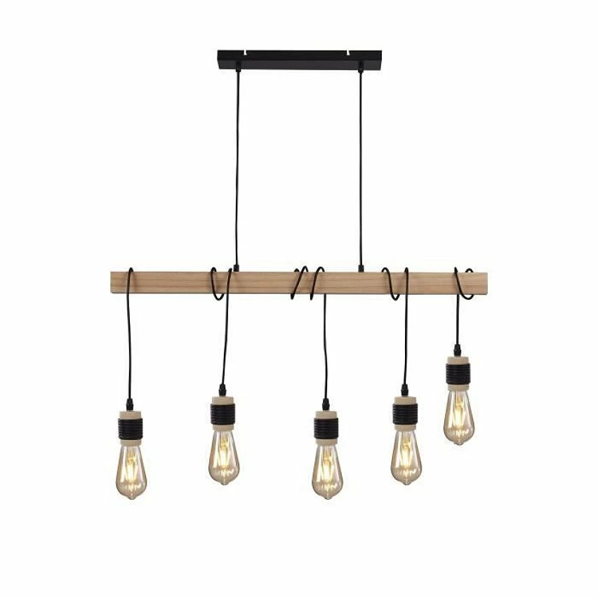 Grosses soldes 🌟 Paris prix DETROIT Suspension industrielle 5 tetes en bois - 7 x 90 x H150 - Noir - Ampoules décoratives E27 40W fournies 💯 3 Grosses soldes 🌟 Paris prix DETROIT Suspension industrielle 5 tetes en bois - 7 x 90 x H150 - Noir - Ampoules décoratives E27 40W fournies 💯