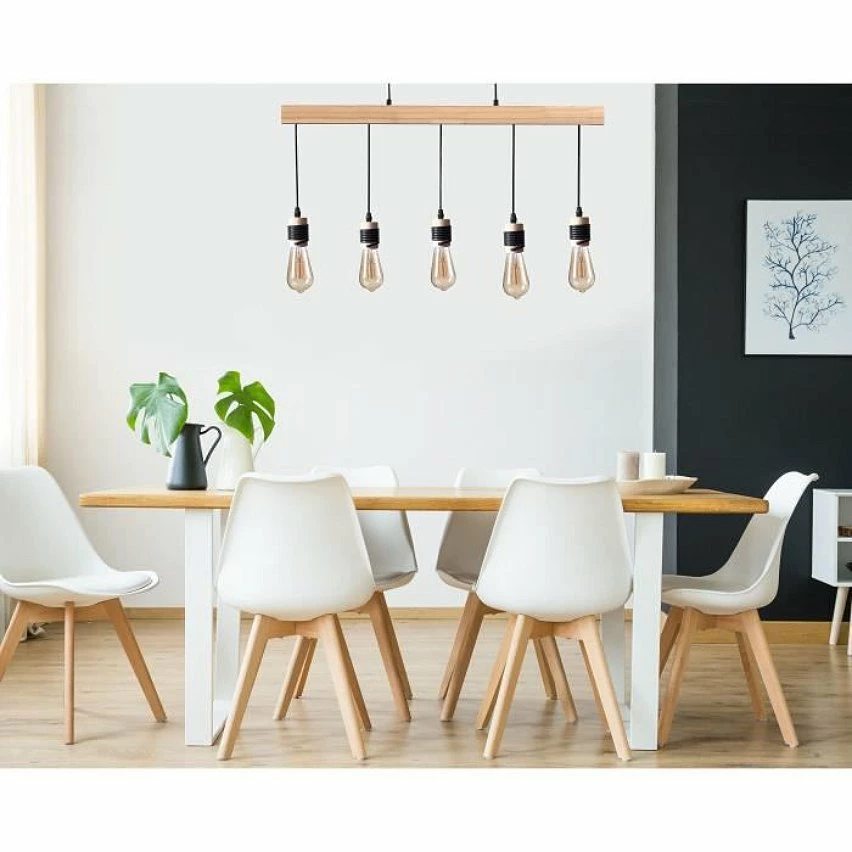 Grosses soldes 🌟 Paris prix DETROIT Suspension industrielle 5 tetes en bois - 7 x 90 x H150 - Noir - Ampoules décoratives E27 40W fournies 💯 6 Grosses soldes 🌟 Paris prix DETROIT Suspension industrielle 5 tetes en bois - 7 x 90 x H150 - Noir - Ampoules décoratives E27 40W fournies 💯 – Image 4