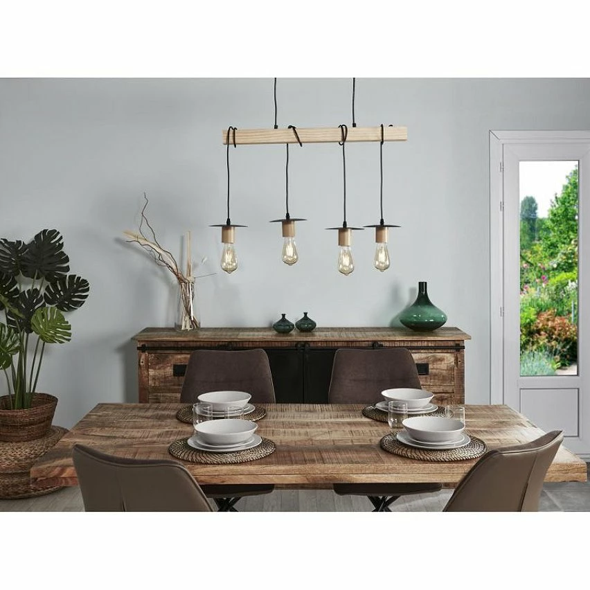 Meilleure affaire 😉 Paris prix Suspension 4 Lampes - Abat-jour disque - Métal noir et bois - NEW DETROIT 🛒 8 Meilleure affaire 😉 Paris prix Suspension 4 Lampes - Abat-jour disque - Métal noir et bois - NEW DETROIT 🛒 – Image 6