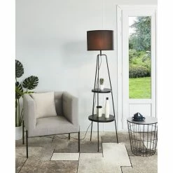 De gros ❤️ Interdesign Lampadaire en métal - Abat jour en tissu,Noir - L 45 x P 45 x H157 cm - RONDO 💯 -Atmosphera Soldes 3248116424304 5