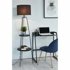De gros ❤️ Interdesign Lampadaire en métal - Abat jour en tissu,Noir - L 45 x P 45 x H157 cm - RONDO 💯 -Atmosphera Soldes 3248116424304 7