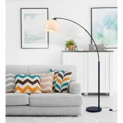 Meilleure vente 👍 Paris prix DAISY Lampadaire Arc - Métal Noir - Réflecteur Acrylique Blanc - L 30 x P 110 x H 170 🥰 -Atmosphera Soldes 3248116516030 6