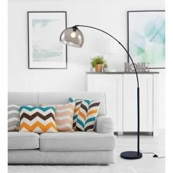 Remise 👏 Paris prix DAISY Lampadaire Arc - Métal Noir - Réflecteur Acrylique Fumé - L 30 x P 110 x H 170 🔥 -Atmosphera Soldes 3248116516474 5