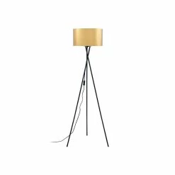 Vente flash 😍 Paris prix Lampadaire Trépied Métal Noir - Abat jour Doré et Chromé - D 34 x H 140 cm 😍
