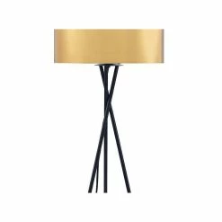 Vente flash 😍 Paris prix Lampadaire Trépied Métal Noir - Abat jour Doré et Chromé - D 34 x H 140 cm 😍 -Atmosphera Soldes 3248116521775 3