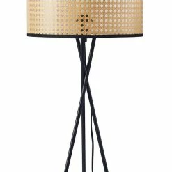 Tout neuf 🛒 Paris prix Lampadaire Trépied Métal Noir - Abat jour Cannage PVC Liseré Noir - D 34 x H 140 cm 👏 -Atmosphera Soldes 3248116524301 4