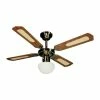Meilleure vente 🎉 FARELEK - BALI Ø 107 cm - Ventilateur de plafond réversible Laiton Antique, 4 pales noyées / cannées noyer + éclairage 🛒 -Atmosphera Soldes 3431541124226 1