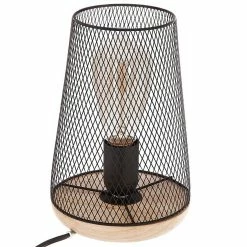 Meilleure affaire 😀 Atmosphera Lampe en métal et bois noir 🔔