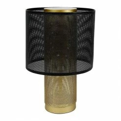 Remise 🛒 Ostaria Lampe Ida métal doré abat-jour noir ajouré 😀