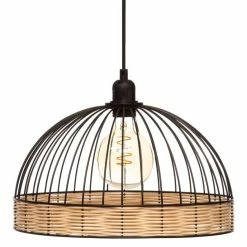 Meilleur prix 🤩 Atmosphera Lampe Suspension Rotin & Métal "Suwa" 35cm Noir 🧨