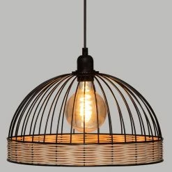 Meilleur prix 🤩 Atmosphera Lampe Suspension Rotin & Métal "Suwa" 35cm Noir 🧨 -Atmosphera Soldes 3560233817716 3