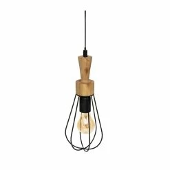 Offres 🛒 Atmosphera Lampe en Bois et métal Noir H 36 cm 👍 -Atmosphera Soldes 3560233822734 3