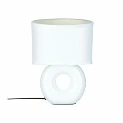 Tout neuf 💯 Atmosphera Lampe à poser Blanche pied en céramique et abat-jour en coton H 25 cm 🔥 -Atmosphera Soldes 3560237533155 1