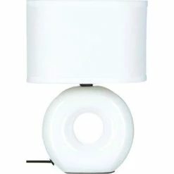 Tout neuf 💯 Atmosphera Lampe à poser Blanche pied en céramique et abat-jour en coton H 25 cm 🔥 -Atmosphera Soldes 3560237533155 2