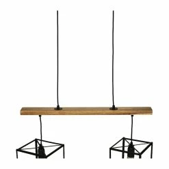 De gros 🛒 Atmosphera Luminaire Suspension 2 Lampes en Métal Noir et Bois d'Acacia 🥰 -Atmosphera Soldes 3560237599052 3