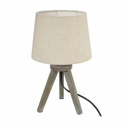 Meilleur prix ❤️ Atmosphera Lampe en Bois brossé et Abat-jour Beige Lin H 31 cm ⌛ -Atmosphera Soldes 3560238334591 1