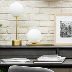 Acheter 🧨 Atmosphera Lampe à poser Boule blanche et Base dorée H 43 cm ⌛ -Atmosphera Soldes 3560238659748 3