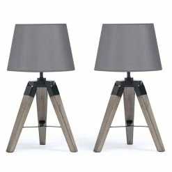 Acheter 🤩 IDMARKET Lot de 2 lampes de chevet d'appoint HILDA sur pied en bois foncé grises 🥰