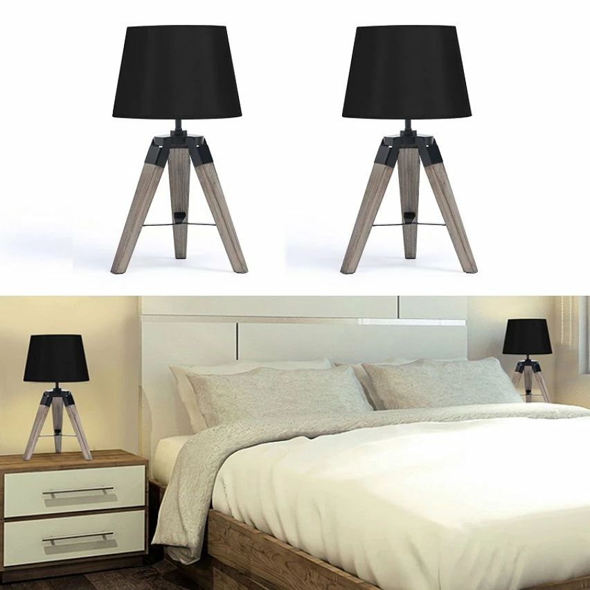 Le moins cher đ IDMARKET Lot de 2 lampes de chevet d'appoint HILDA sur pied en bois foncĂ© noires â 4 Le moins cher đ IDMARKET Lot de 2 lampes de chevet d'appoint HILDA sur pied en bois foncĂ© noires â â Image 2