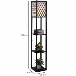 De gros 🎁 Homcom Lampadaire étagère lampe étagère 26L x 26l x 160H cm 3 étagères 4 niveaux MDF noir motif nid d'abeille ✨ -Atmosphera Soldes 3662970084670 3