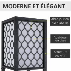De gros 🎁 Homcom Lampadaire étagère lampe étagère 26L x 26l x 160H cm 3 étagères 4 niveaux MDF noir motif nid d'abeille ✨ -Atmosphera Soldes 3662970084670 4