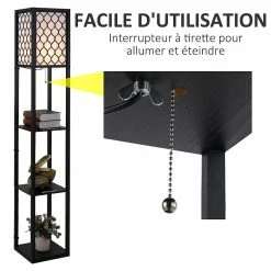 De gros 🎁 Homcom Lampadaire étagère lampe étagère 26L x 26l x 160H cm 3 étagères 4 niveaux MDF noir motif nid d'abeille ✨ -Atmosphera Soldes 3662970084670 5