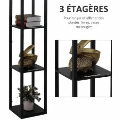 De gros 🎁 Homcom Lampadaire étagère lampe étagère 26L x 26l x 160H cm 3 étagères 4 niveaux MDF noir motif nid d'abeille ✨ -Atmosphera Soldes 3662970084670 6