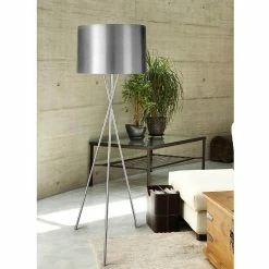 Promo 🧨 Altobuy VARSK - Lampadaire Gris 160cm Piètement Trépied Métal Chromé 🌟 -Atmosphera Soldes 3663738033121 3