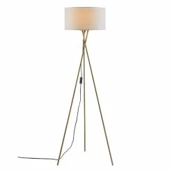 Offres 🌟 Altobuy VARSK - Lampadaire Blanc 140cm Piètement Trépied Métal Doré 🎁