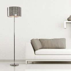 Nouveau ✔️ Altobuy LINEA - Lampadaire Argenté Abat-Jour Motif Lignes Diam. 40 cm 💯 -Atmosphera Soldes 3663738037310 3