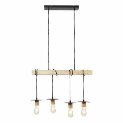 Meilleure vente 👏 Altobuy MAGELAN - Suspension en Bois et Métal Noir 4 Ampoules 🥰