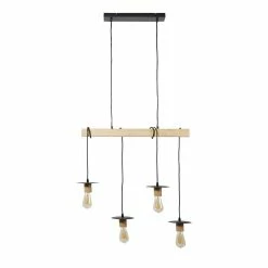 Meilleure vente 👏 Altobuy MAGELAN - Suspension en Bois et Métal Noir 4 Ampoules 🥰 -Atmosphera Soldes 3663738037631 3