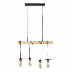 Meilleure vente 👏 Altobuy MAGELAN - Suspension en Bois et Métal Noir 4 Ampoules 🥰 -Atmosphera Soldes 3663738037631 4