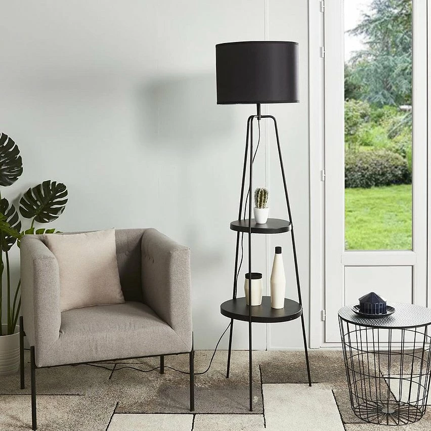 Coupon 😉 Altobuy CIRCLE - Lampadaire en Métal Noir 2 Etagères Abat-Jour en Tissu Noir ❤️ 4 Coupon 😉 Altobuy CIRCLE - Lampadaire en Métal Noir 2 Etagères Abat-Jour en Tissu Noir ❤️ – Image 2