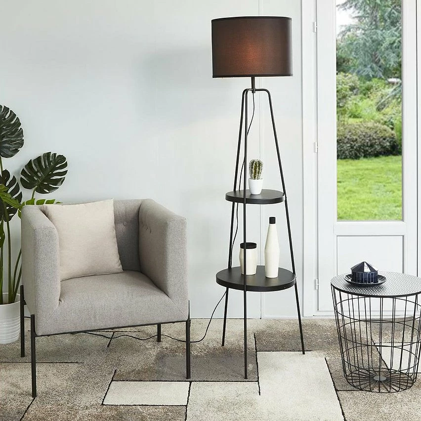 Coupon 😉 Altobuy CIRCLE - Lampadaire en Métal Noir 2 Etagères Abat-Jour en Tissu Noir ❤️ 6 Coupon 😉 Altobuy CIRCLE - Lampadaire en Métal Noir 2 Etagères Abat-Jour en Tissu Noir ❤️ – Image 4