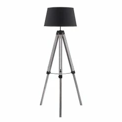 Meilleur prix 👍 Altobuy LIAM - Lampadaire Trépied en Bois Gris et Abat-Jour Tissu Noir 🤩