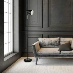 Nouveau 👏 Altobuy STUDIO - Lampadaire Pied et Abat-jour en Métal Noir Détails Dorés 😀 -Atmosphera Soldes 3663738038539 3