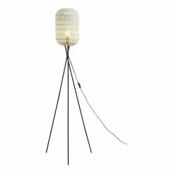 Meilleur prix ✔️ Altobuy KINDILL - Lampadaire en Métal Noir Abat-jour Aspect Rotin Blanc 😍 -Atmosphera Soldes 3663738038669 3