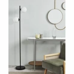 Le moins cher 😀 Altobuy BARTH - Lampadaire en Métal Noir Double Abat-jour en Verre 💯 -Atmosphera Soldes 3663738038751 2