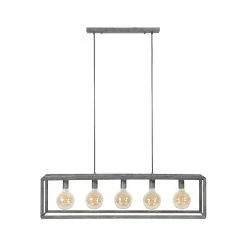 Vente flash đ Lampea Suspension industrielle en mĂ©tal argentĂ© 5 lampes Baptiste đ