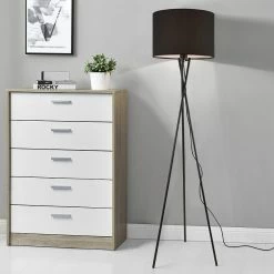 Acheter 🎁 Lampadaire Trépied Moderne Lampe sur Pied Design E27 Métal Tissu Hauteur 154 cm Noir lux.pro 🥰 -Atmosphera Soldes 4059438142031 4