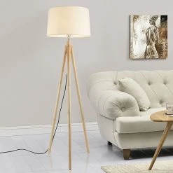 Top 10 🥰 [lux.pro] Lampadaire Lampe à Pied avec Abat-jour Bois Métal Tissu Effet Bois et Blanc 153 cm 🧨 -Atmosphera Soldes 4059438142765 4