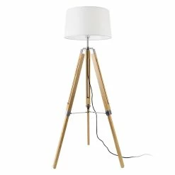 Budget ⌛ Lampadaire Design Lampe à Pied Trépied avec Pieds en Bois et Métal Abat-Jour en Tissu E27 Hauteur 145 cm Bois Clair Chrome Blanc [lux.pro] 🤩 -Atmosphera Soldes 4059438144639 3