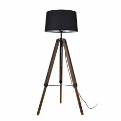 Budget ⌛ Lampadaire Design Lampe à Pied Trépied avec Pieds en Bois et Métal Abat-Jour en Tissu E27 Hauteur 145 cm Bois Clair Chrome Blanc [lux.pro] 🤩 -Atmosphera Soldes 4059438144646 2