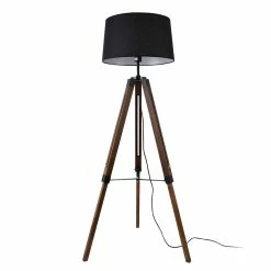 Budget ⌛ Lampadaire Design Lampe à Pied Trépied avec Pieds en Bois et Métal Abat-Jour en Tissu E27 Hauteur 145 cm Bois Clair Chrome Blanc [lux.pro] 🤩 -Atmosphera Soldes 4059438144646 3