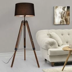 Budget ⌛ Lampadaire Design Lampe à Pied Trépied avec Pieds en Bois et Métal Abat-Jour en Tissu E27 Hauteur 145 cm Bois Clair Chrome Blanc [lux.pro] 🤩 -Atmosphera Soldes 4059438144646 6