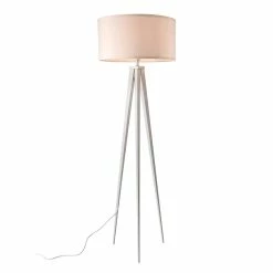 Coupon ⭐ Lampadaire Trépied Moderne Stylé Lampe sur Pied Design E27 Métal Textile Hauteur 153 cm Blanc [lux.pro] 😀 -Atmosphera Soldes 4059438144752 1